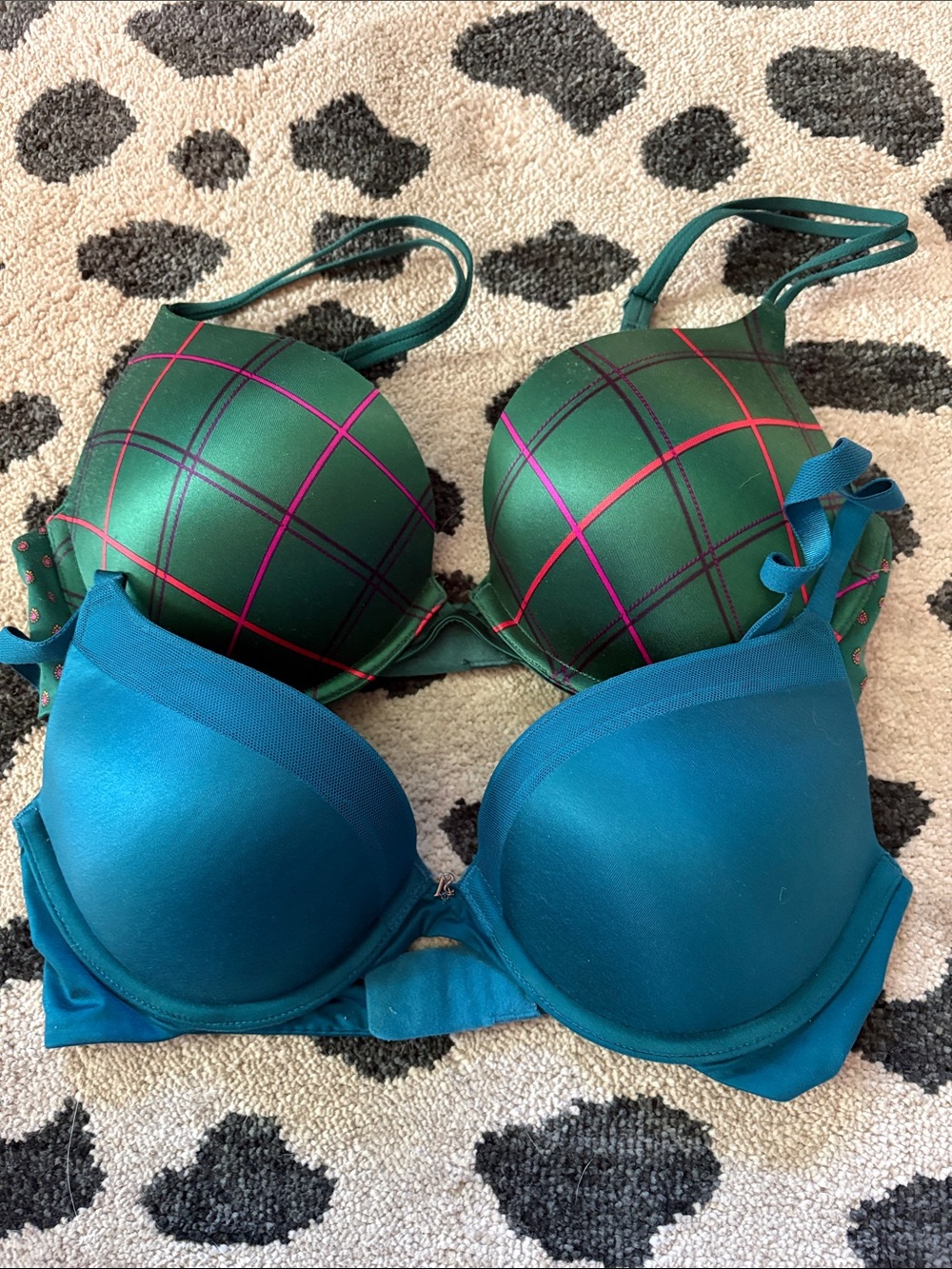 Women’s Teal & Green Plaid Tartan Push-Up Bras - Pack of 2